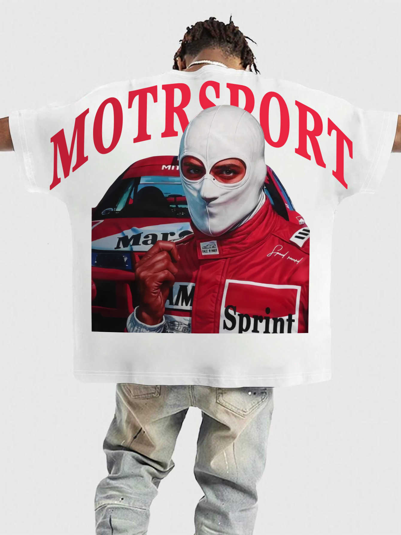 Racing Car T-shirt Mens Summer Round Neck Letter Print Short Pullover Y2k Sweater Model Loose Leisure Outdoor Strt Clothes X250528