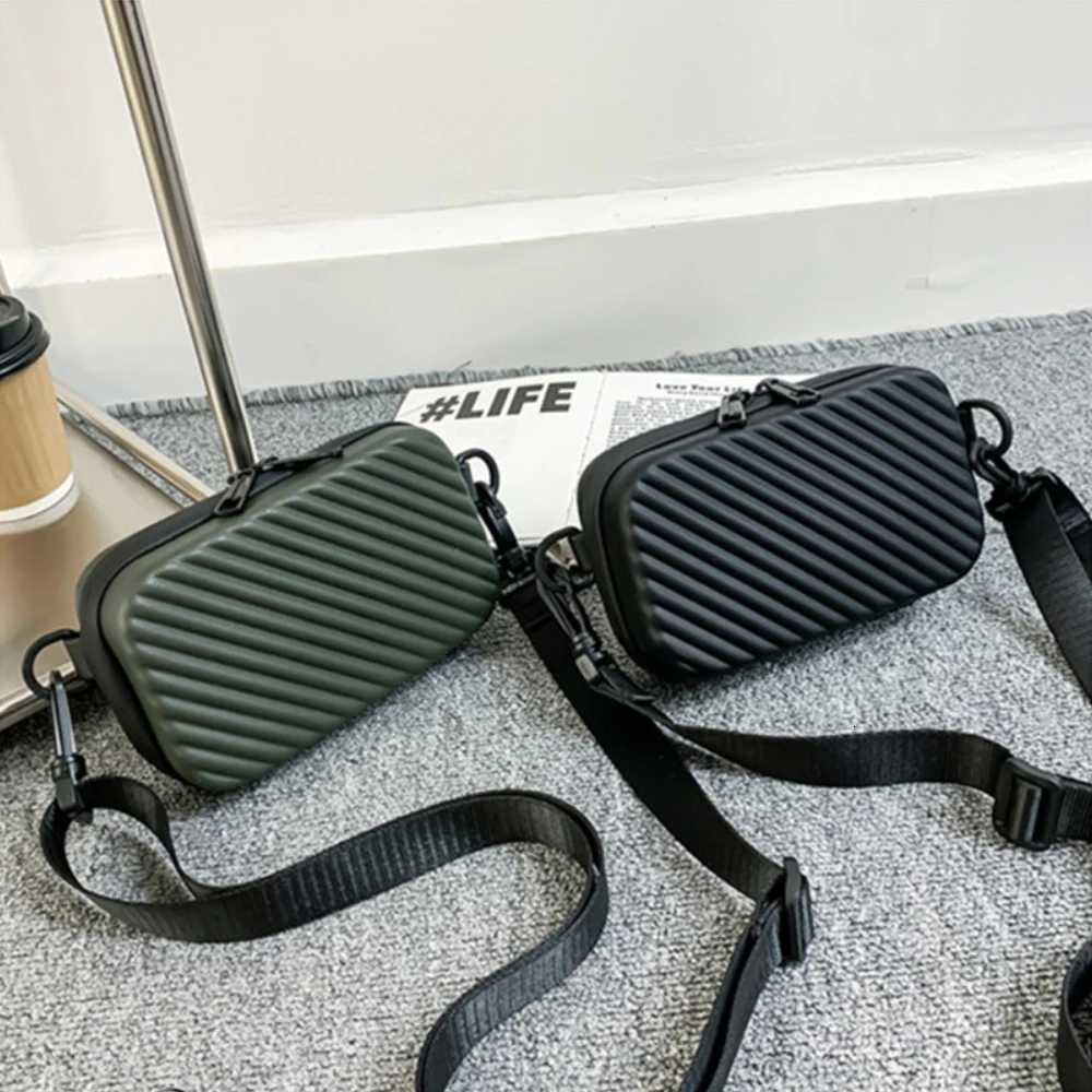 Unisex Trendy Diagonal Striped Shoulder Bag Simple Lightweight Box Bag Soft Pu Leather Pressed Shells MenS Messenger BagT251007