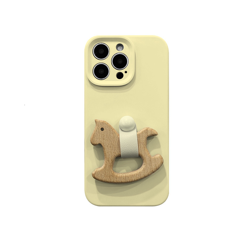 for iPhone 17 Pro Max Case with Wooden Horse Grip Kickstand Leather Touch Comfortable Handcrafted Cover for iPhone Phone Case