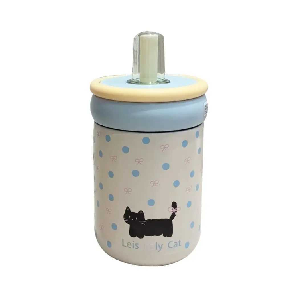 Winter 500ML Thermal Water Bottle With handle Cartoon Cat Vacuum Cup Lid Straw Portable Insulated Cup for Student Thermoses C251008