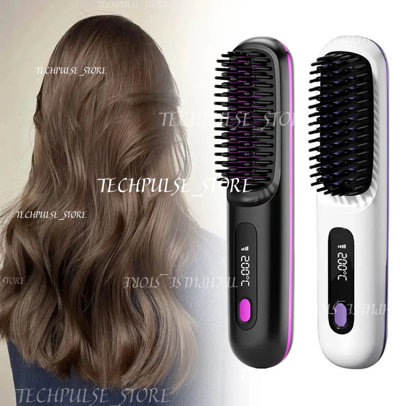 New 2 tech73 In 1 Straight Comb Wireless Straightener Brush Hair Fast Heating Portable Hot Curler Usb Charging