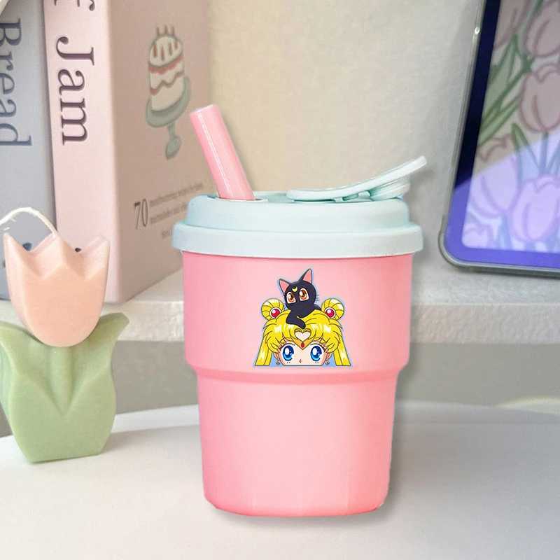 380ml Sailor Mooned Silicone Rubber Cup with Drinking Straw Anime Cartoon Water Cups Students Portable Fashion birthday Gifts C251008