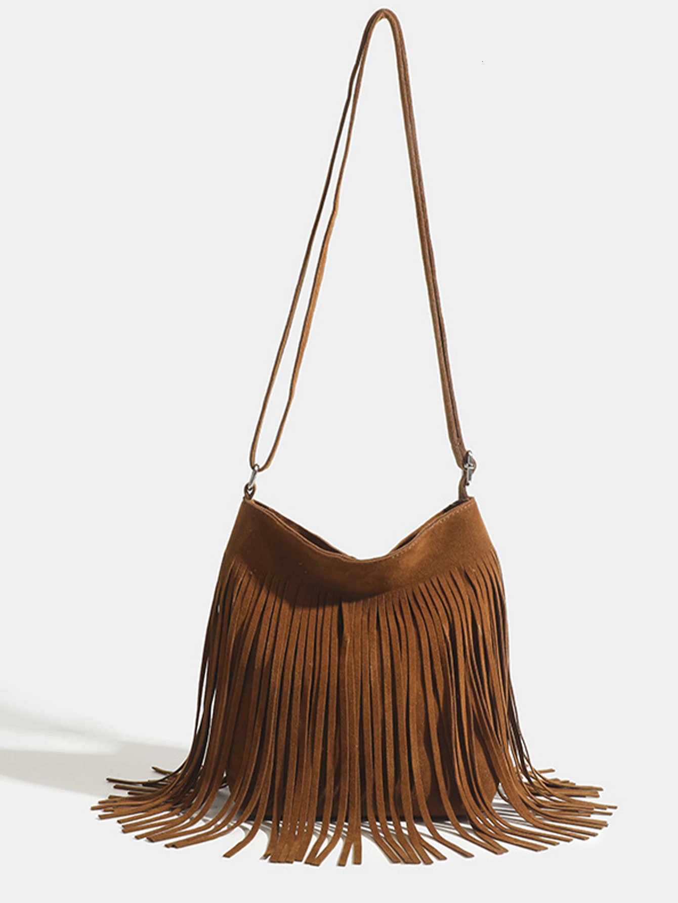 Fashionable and versatile American Bohemian Tassel Bag for Fake Suede Retro Saddle Bag OneShoulder Crossbody BagT251007