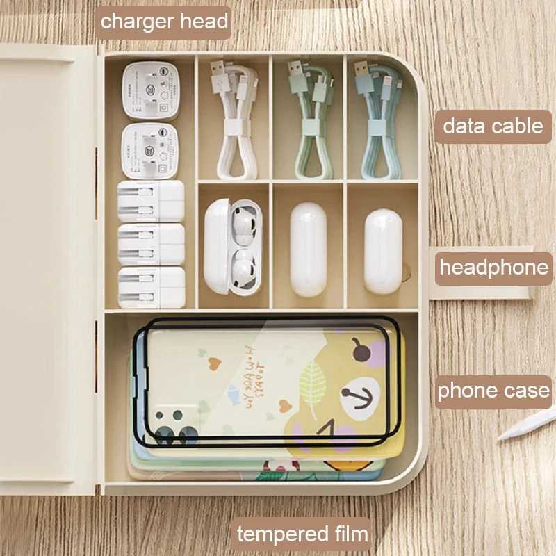 Book Shape Desktop Storage Box Dustproof Data Cable Charger Organizer Box Multi Grid Stationery Storage For Office Home Sorting C251008