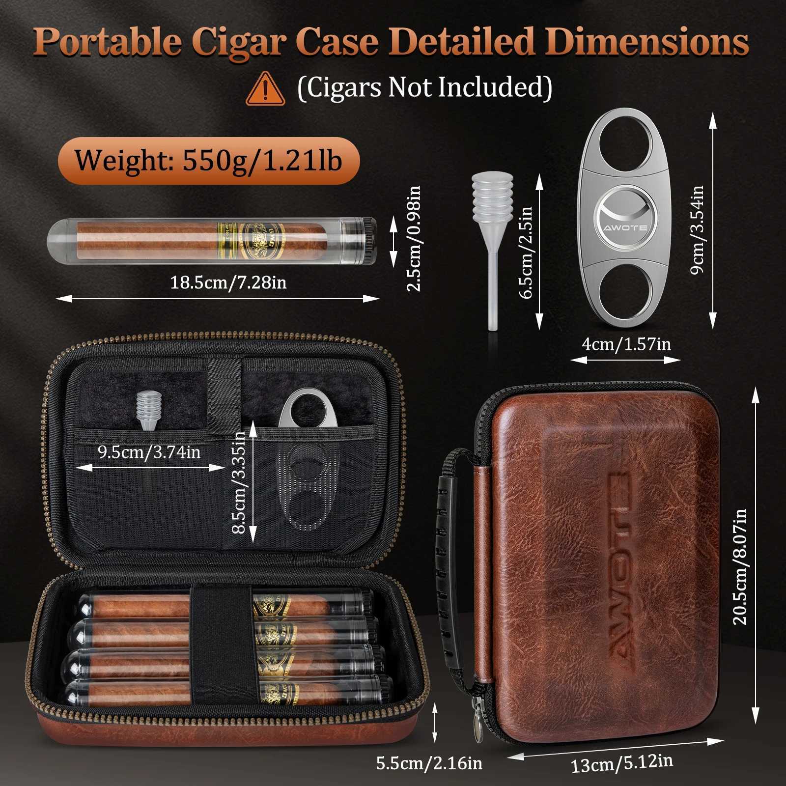 Travel Cigar Humidor Portable with 4 Cigar Tube Leather Cigar Case Include VCutter Cigar Accessories Gift for Cigar lovers Y251008