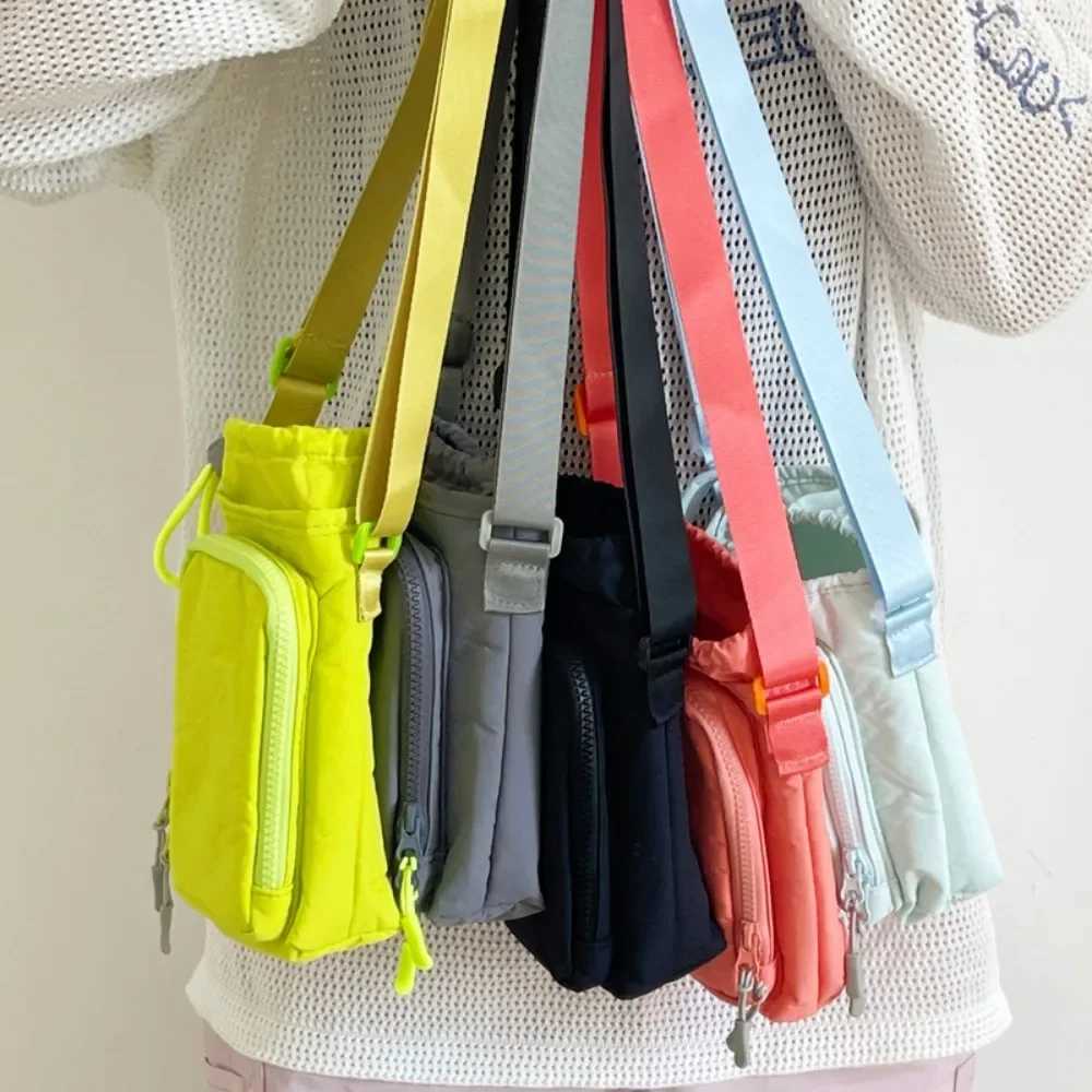 Womens Drawstring Middle Crossbody Bag Nylon Waterproof Shoulder Mobile Phone Bag Running Sports Gym Travel Water Bottle BagT251007