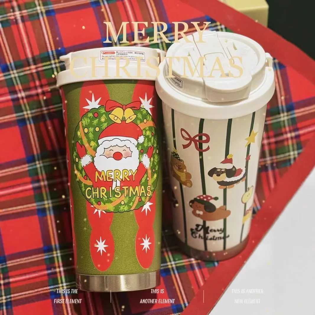 Christmas Thermos Cup 316Stainless Steel Portable Coffee Mug with Straw Santa Vacuum Water Bottle Christmas Gift for kitchenware C251008