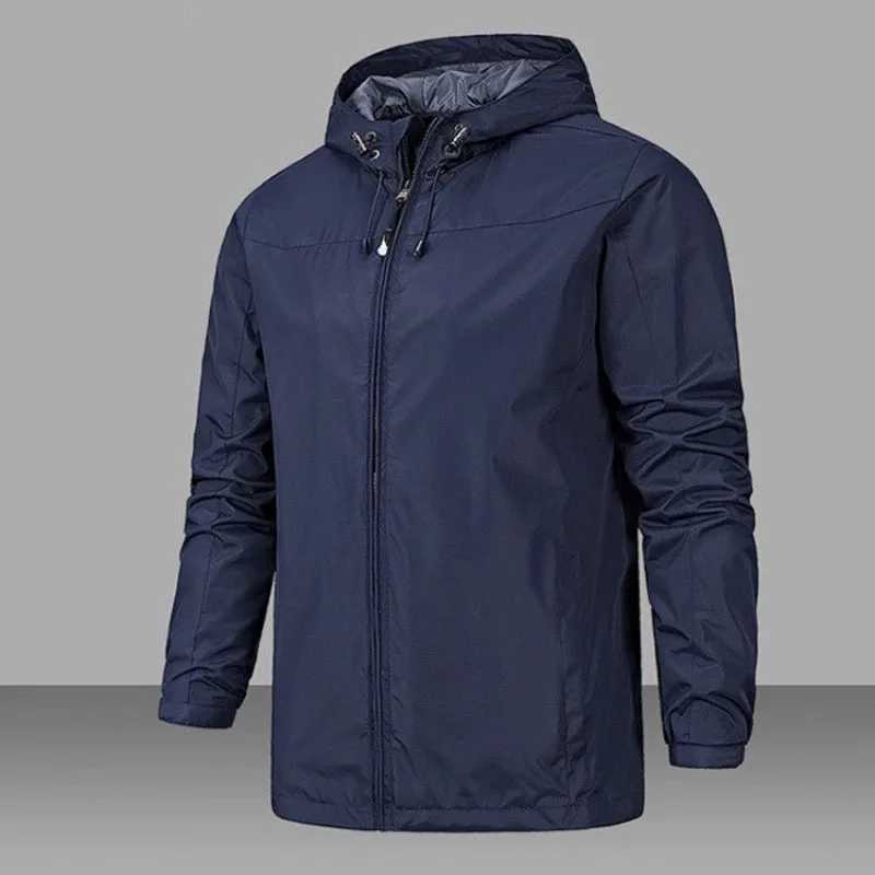 Mens Hooded Soprts Jacket Outdoor Windproof Waterproof Climbing Jackets Man Solid Color Casual Loose Lightweight Zipper Coat J251008