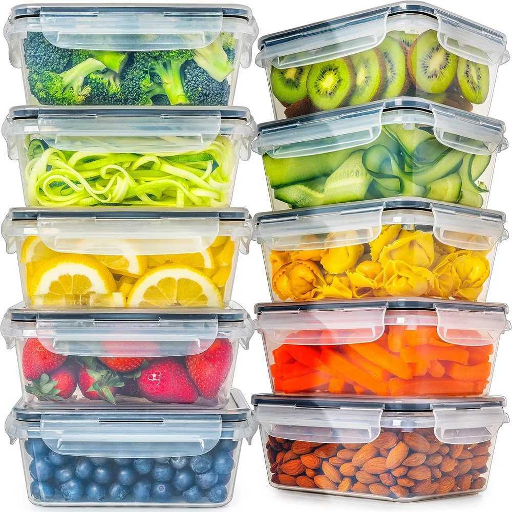 10pcs840ML Food Storage Set Airtight Snap Lid Containers for Meal Prep Kitchen and Pantry Microwave safe Lunch Box BPAFree C251008