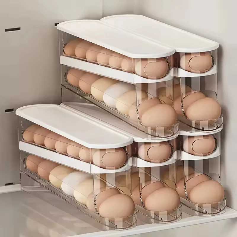 Egg Dispenser Suitable for Refrigerator Kitchen Storage Organizer Countertop Transparent Double Layer Egg Dispenser Holder C251008