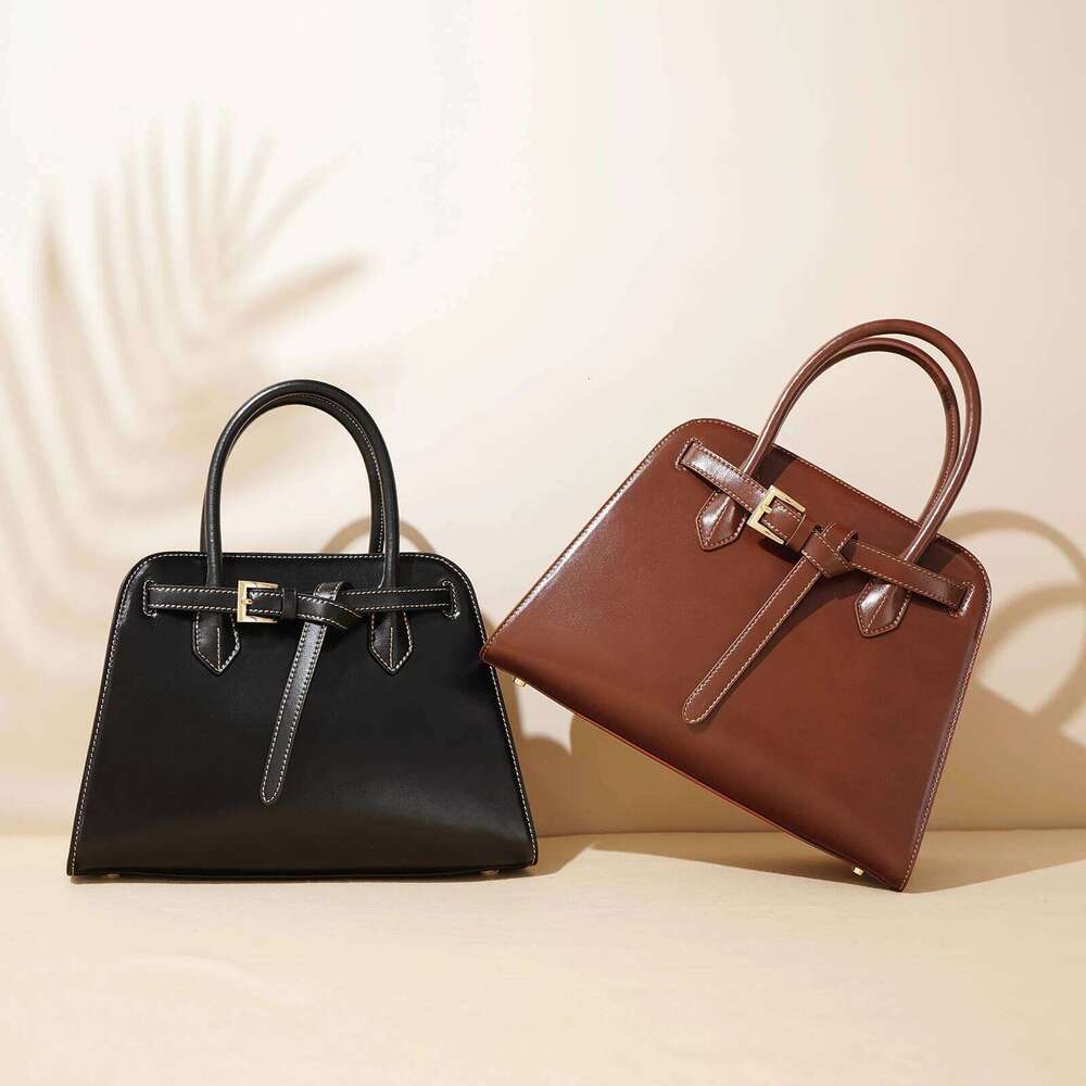 Luxury bag Leisure Hard Cow Leather Women Shoulder Bag Large Fashion Magnetic Button Open Tote Female Handbag Brown