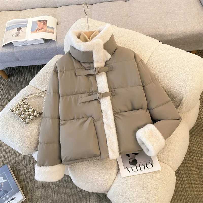 Women Parkas Cuff Splicing Lamb Wool Stand Collar Warm Cotton Coat Female Winter Coat Thicke Bread Cotton Padded Coat OuterweaT251105