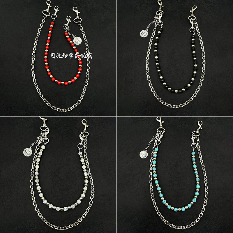 Blue Background Black Pattern Turquoise Detachable Unisex Pants Chain Accessories Hip Hop Niche Vibe Double Layer Waist Chain Jeans 250912