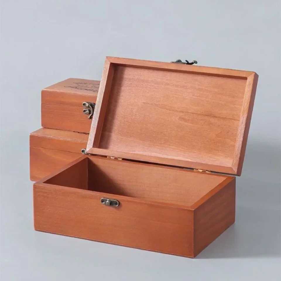Retro Wooden Lock Treasure Chest Jewellery Sundries Storage Box Case Organizer Ring Vintage Boxes Storage Container C251008