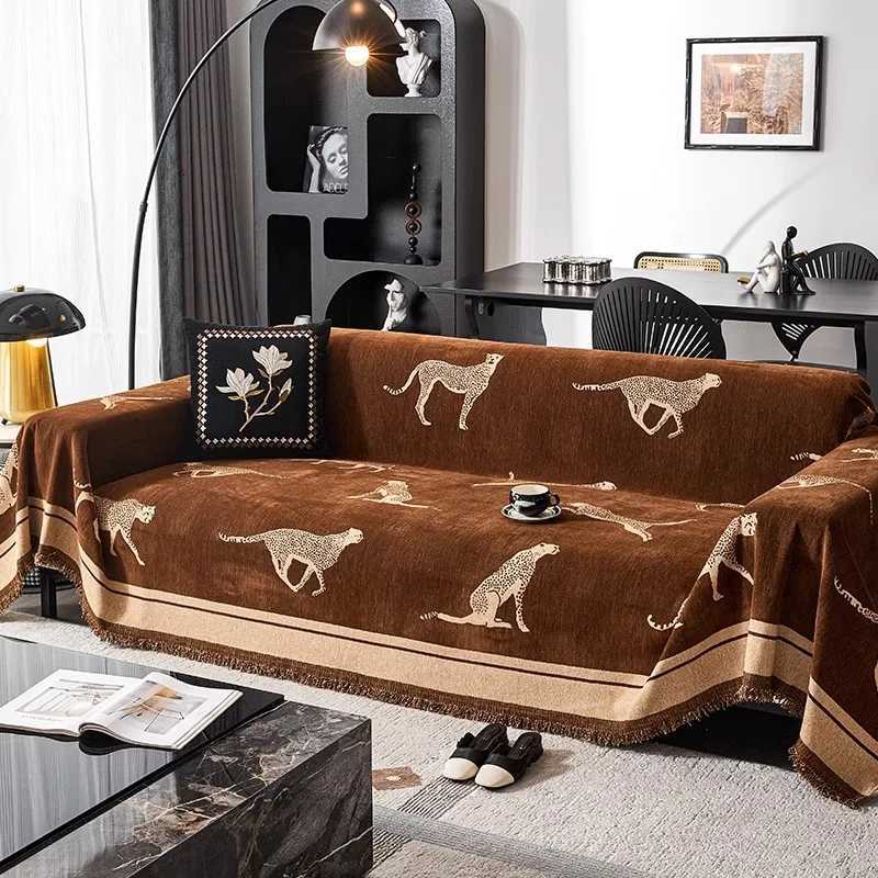 Chenille Sofa Towel Leopard Animal Anti Cat Scratch Furniture Protector Bedspread Sofa Towel Full Cover Blanket Sofa Towel Cloth Y251008