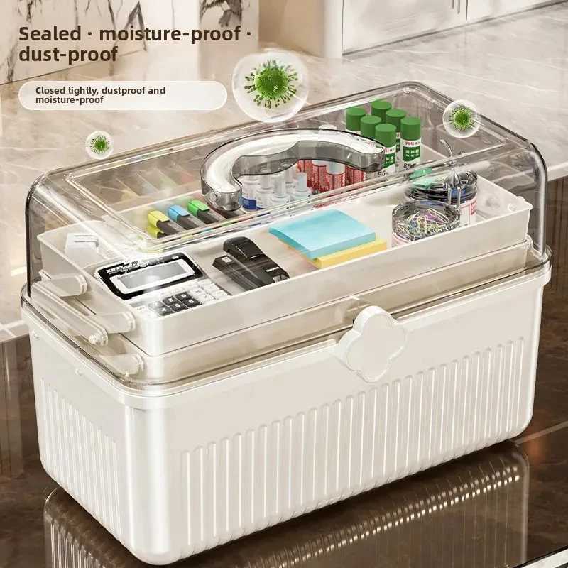 3 Tiers Makeup Stationery Storage Box Large First Aid Kit Medicine Box For Student Pencil Notebook Cosmetic Dustproof Organizer C251008