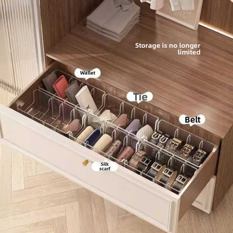 Belt Storage Box Household Compartment Organizer Tie Display Rack Transparent Desktop Storage Case for Mens Belt and Accessories C251008