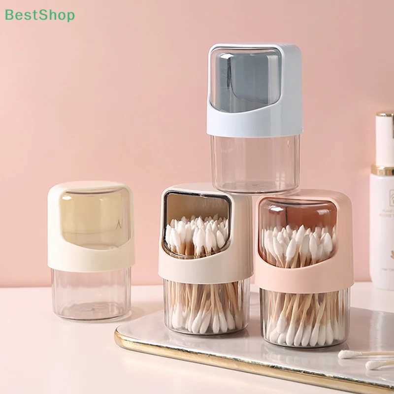Transparent Cotton Swab Storage Box With LidRotatable Dustproof Desktop Cotton Stick OrganizerPlastic Toothpick Storage Jar C251008