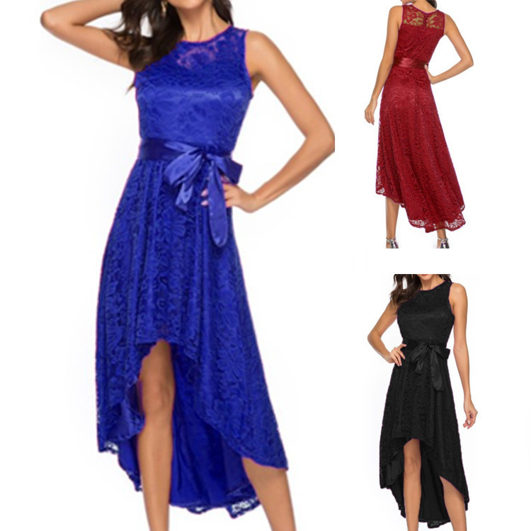 Misshow Evening Dress Elegant Royal Blue Lace Short Formal Gown 2020 A line Scoop Neck Sleeveless robe de soiree LJ201118
