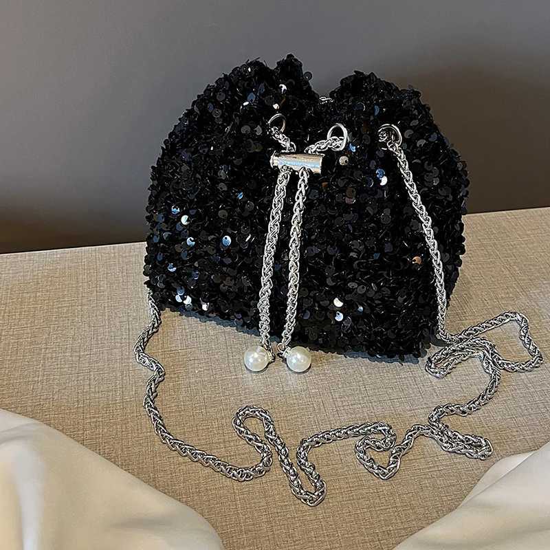 Women Sequin Crossbody Bag Sequin Bucket Purse Lightweight Handbag Purse with Long StrapT251007