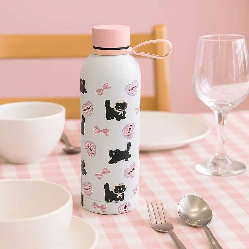 Portable Stainless Steel Bow Cat Thermal Cup Large Capacity Leakproof Coffee Cup 500ml Vacuum Insulated Cup Home Office C251008