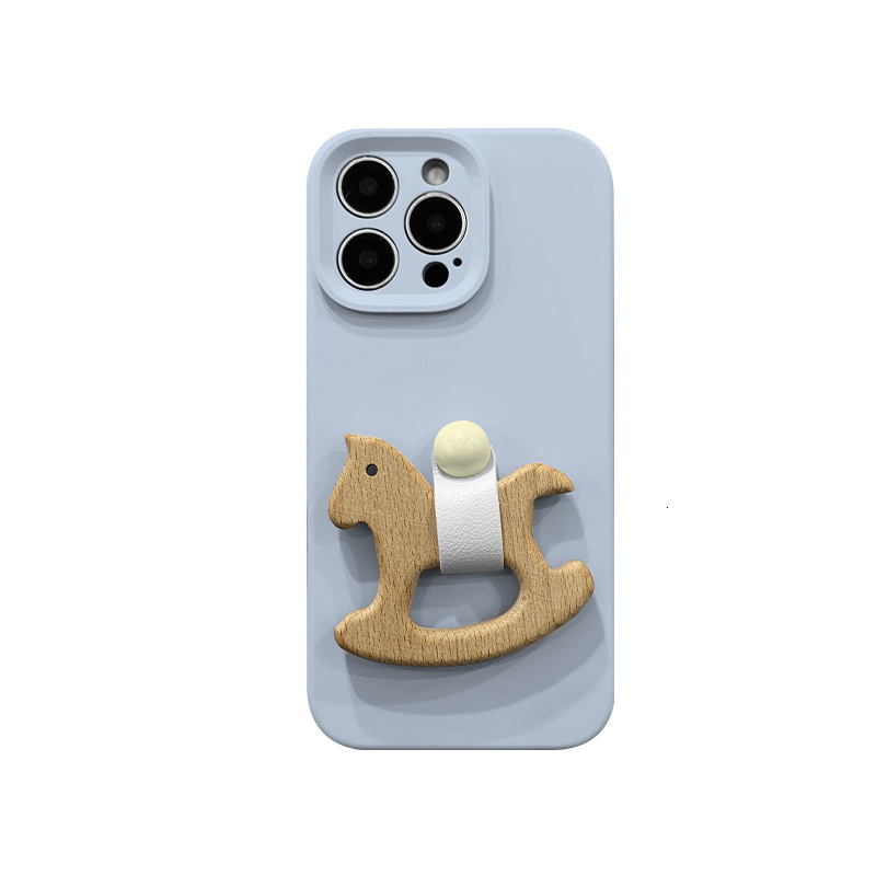 for iPhone 17 Pro Max Case with Wooden Horse Grip Kickstand Leather Touch Comfortable Handcrafted Cover for iPhone Phone Case