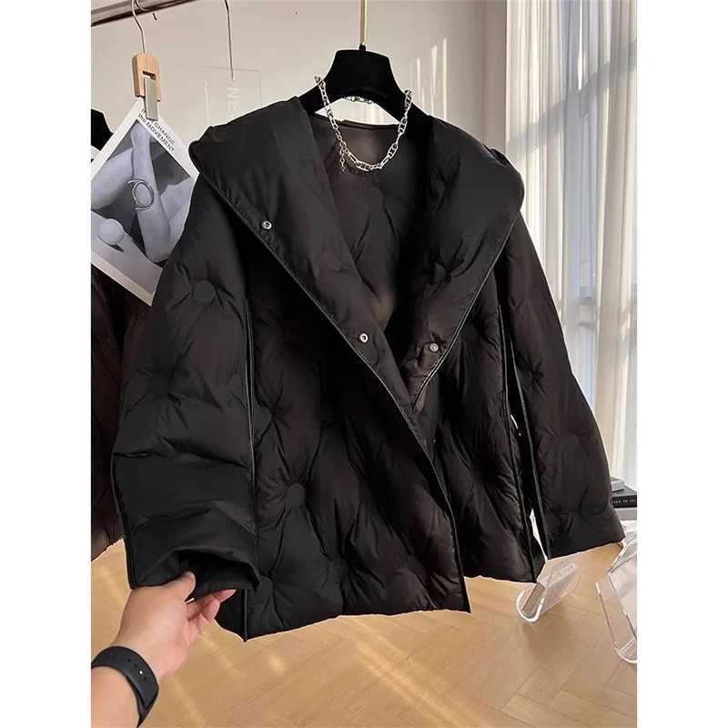 Korean White Duck Down Winter Women Jacket Thicken Puffer Coat 2024New Loose-fit Parka Hooded Warm Cotton-padded Jacket OuterwerT251105