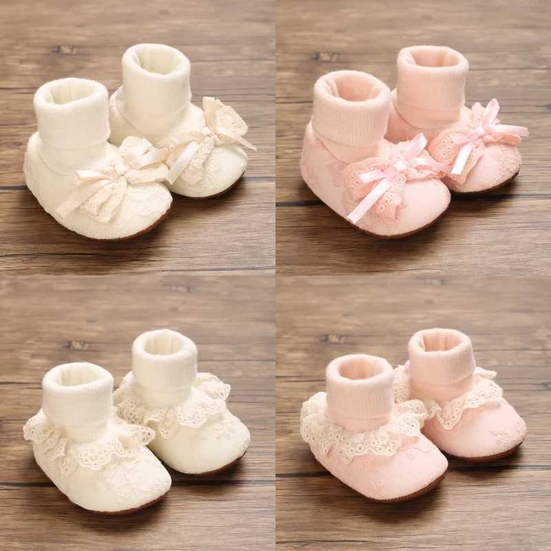 Autumn Winter Newborn Baby And Shoes Set 018M Cute Lace Border Decoration Bow Design Soft Cotton Footwear for Infants C251008