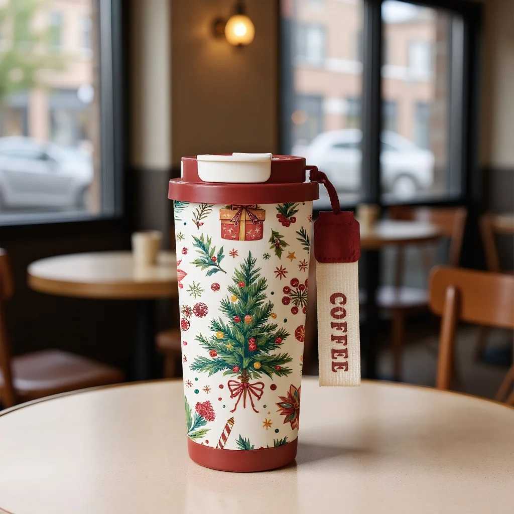 Thermos 316 stainless steel lily of the valley coffee cup cartoon Christmas holiday gift Dual Drinking Cup Leak Proof Portable C251008