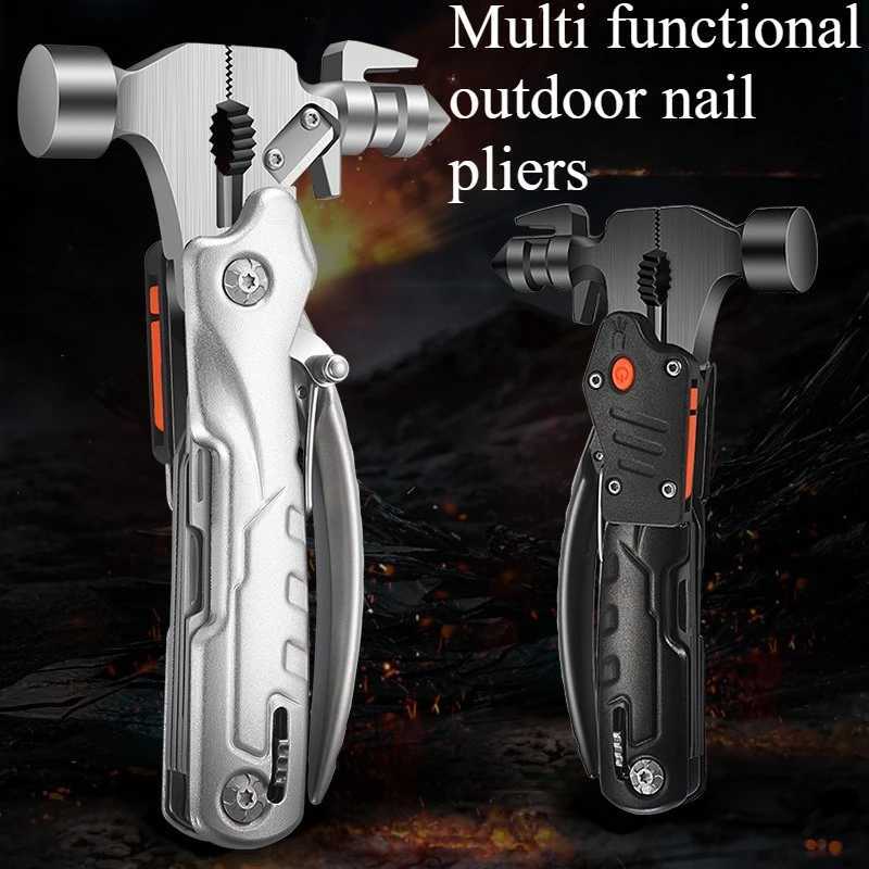 Outdoor Woodworking Hammer with Flashlight Camping Pliers Multifunctional Stainless Steel Portable Nail Lifting EDC Hammer J251121