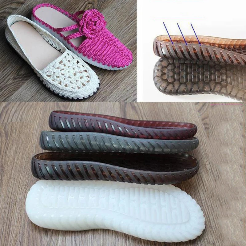 Rubber soles autumn winter hooks soles transparent crystal shoes nonslip tendon bottom handknitted woolen slippers sandals 251008