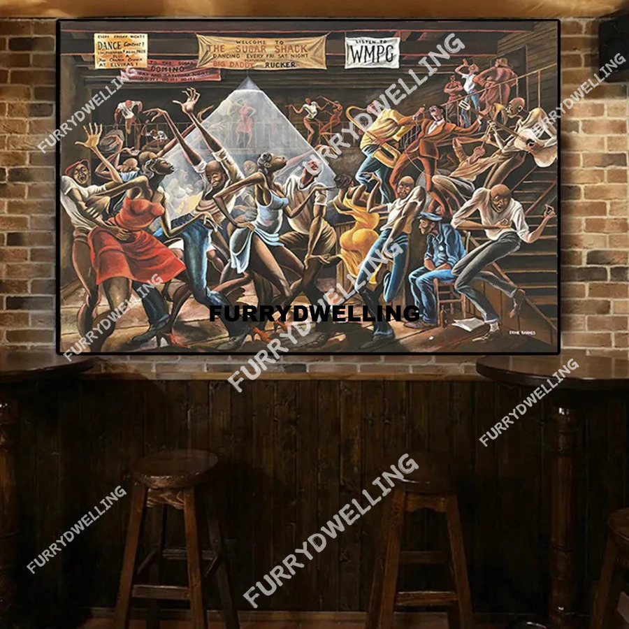 Abstract Dwe74 Ernie Barnes The Sugar Shack Poster African Black Woman Man Dance Party Prints Canvas Painting Wall Art Home Room Decor