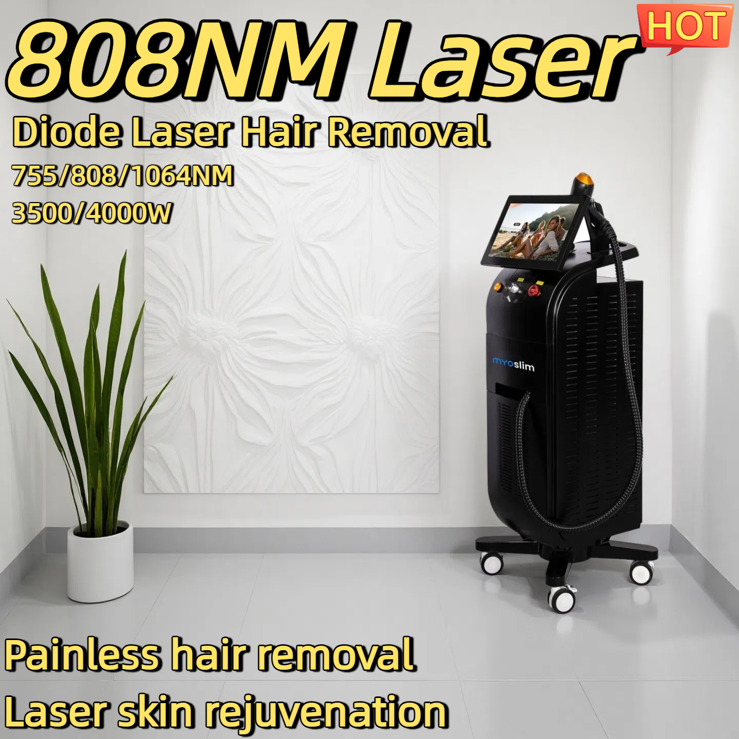 Hot Diode Laser Hair Removal Machines Professional 808nm 3 Wavelengths Painless Permanent Hair Removal Non-invasive Permanent Cooling Head Painless Ep