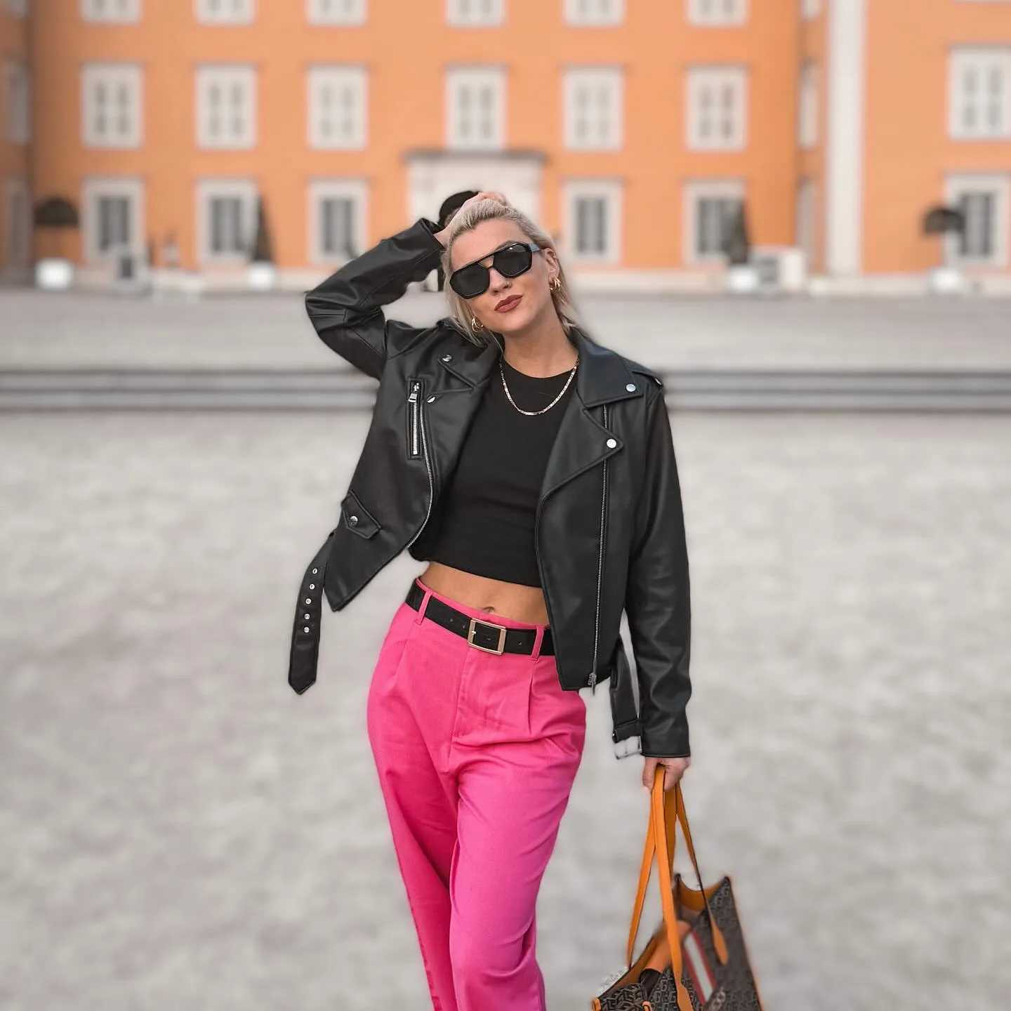 Classic Black Imitation Leather Motorcycle Jacket Short Leather Jacket for Women J251008