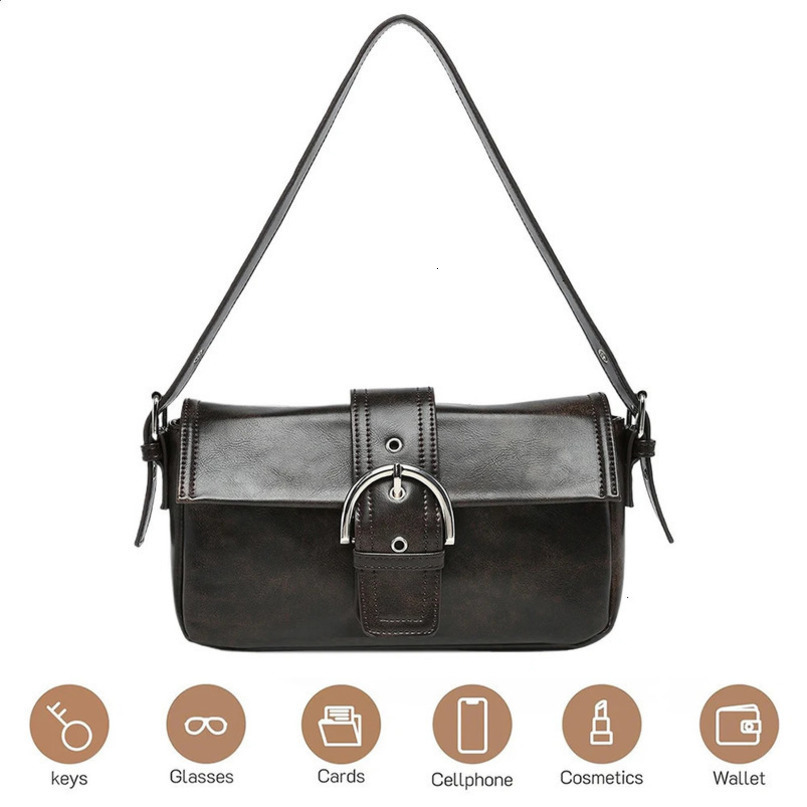 Underarm Bag for Women Y2k Hobo Leather Adjustable Strap Vintage Handbag with Buckle Satchel Purse Commuting Travel 240729