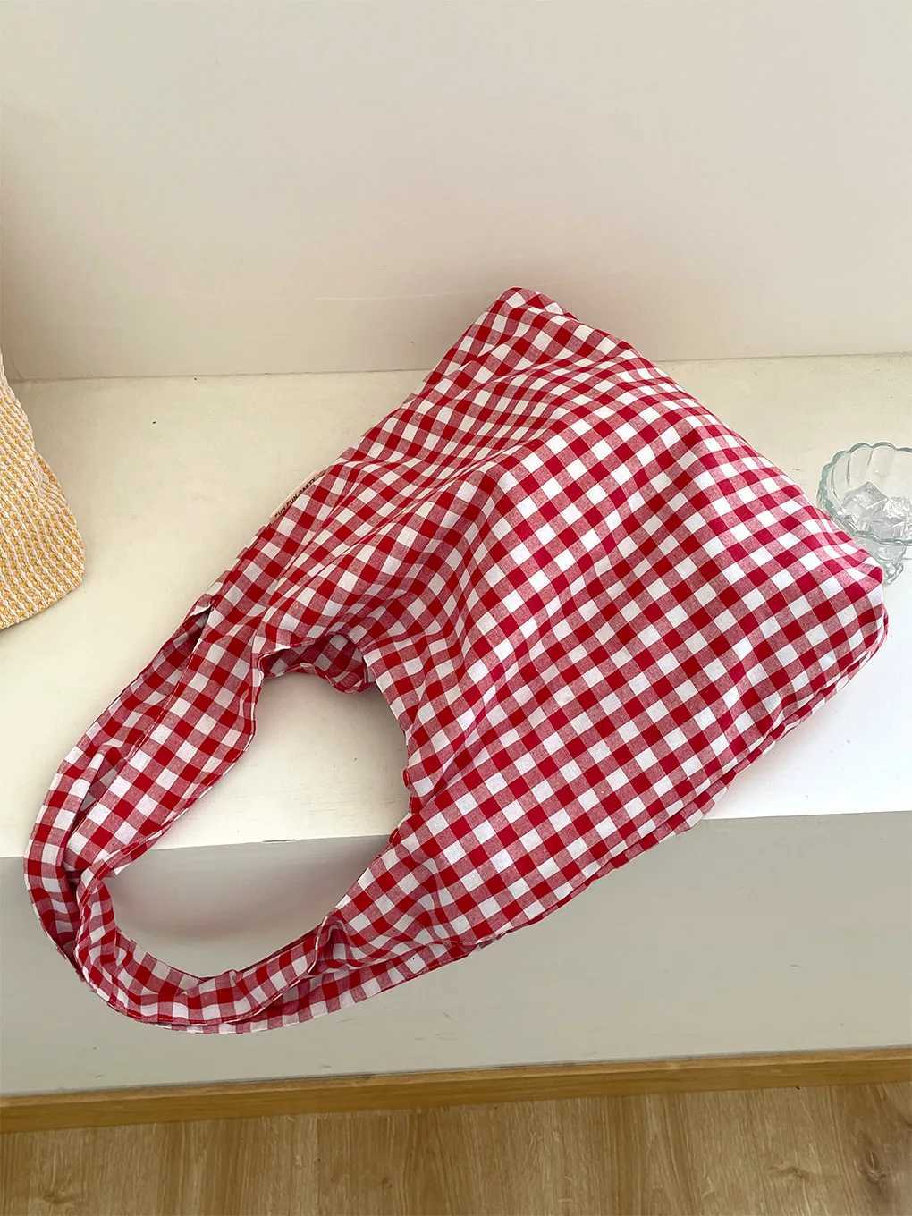 Large Capacity Soft Canvas Womens Shoulder Bag Vintage Plaid Fashion Ladies Underarm Bags Sweet Cute Commuter Female HandbagT251007