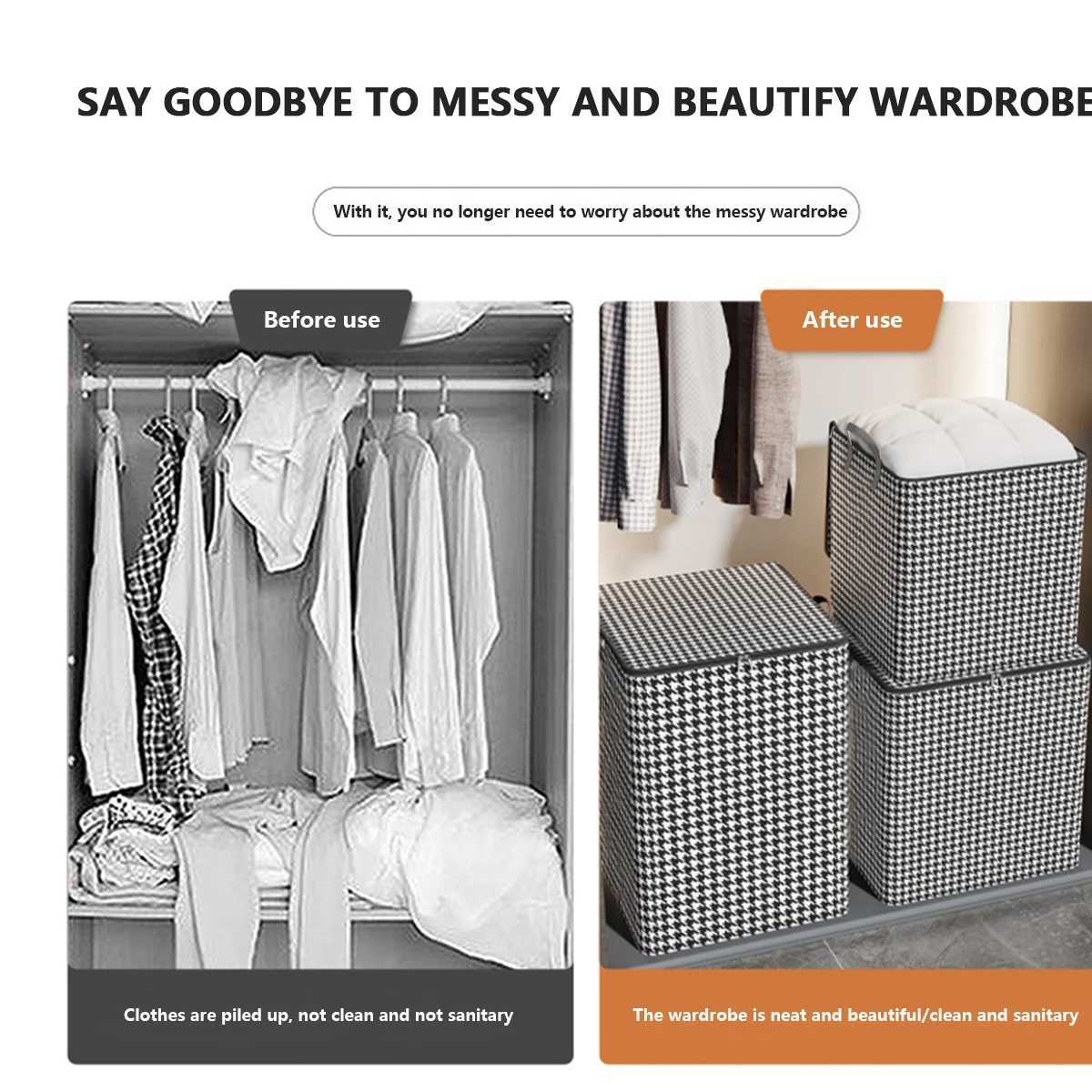 Large Capacity Clothes Storage Bag Foldable Blanket Storage Bags with Zipper and Handle Large Capacity Clothes Organizer C251008