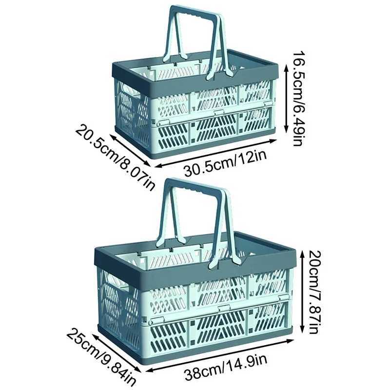 Heavy Duty Folding Storage Basket Portable Picnic Camping Box with Handle Large Plastic Container for Supermarket Shopping C251008