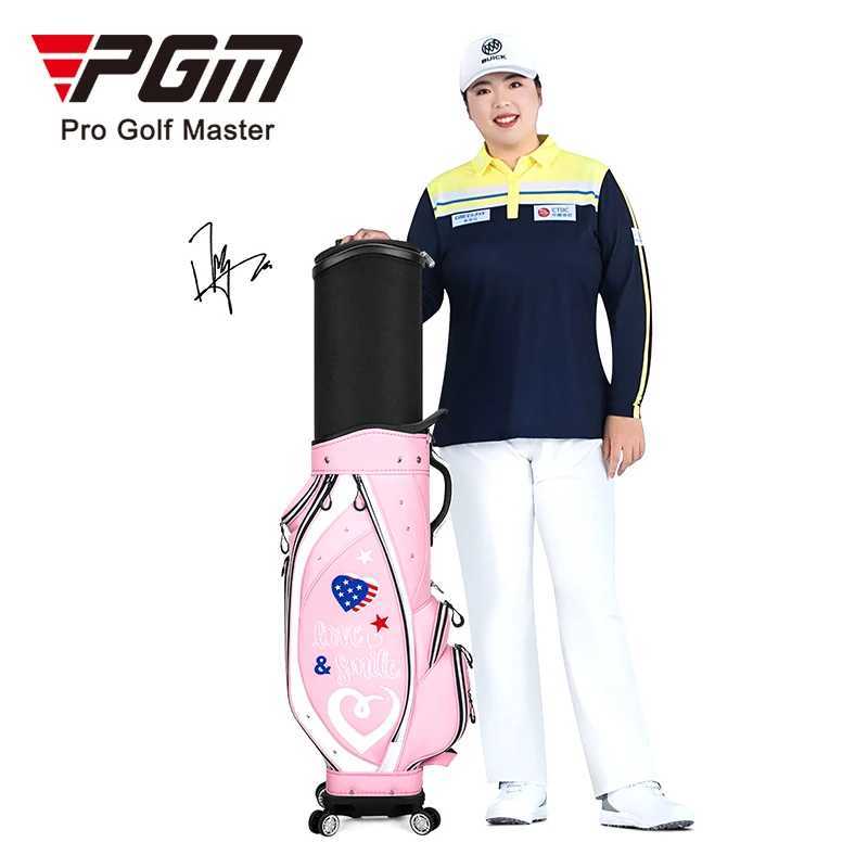PGM QB135 Cute Female Travel Golf Bag Pink Nylon Golf Bag with Wheels for Women Golfers J251008