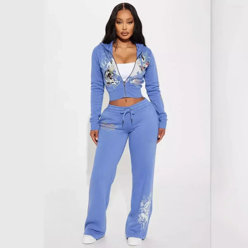 Women's Tracksuits European And American Fashion Design Spring Autumn Positioning Printed Suit