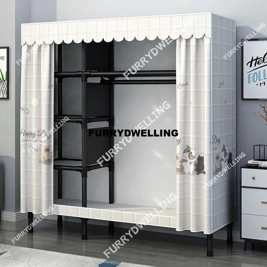 2025 Dwe74 New Home Bedroom Simple Assembly Cloth Wardrobe For Rental Thickened And Reinforced Full Steel Frame Economical Durable