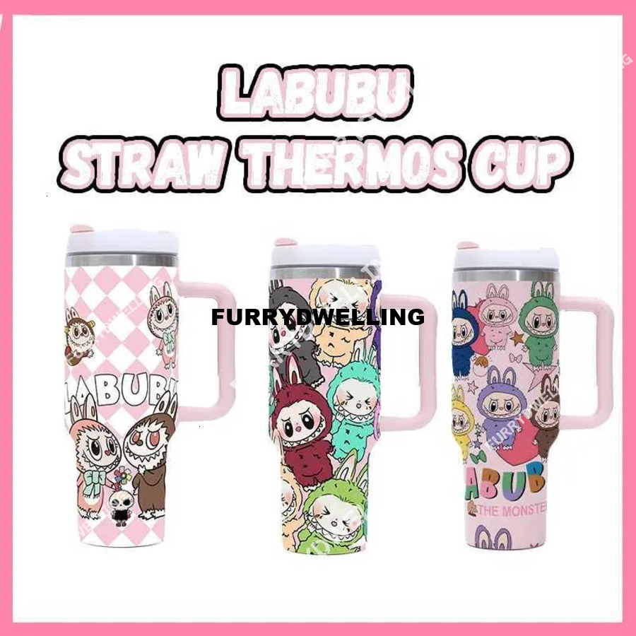 New Labubu 40Oz Stainless Steel Drum Dwe74 Type Tibial Drive Insulated With Straw And Lid Large Capacity Car Cup For Outdoor Xj250616