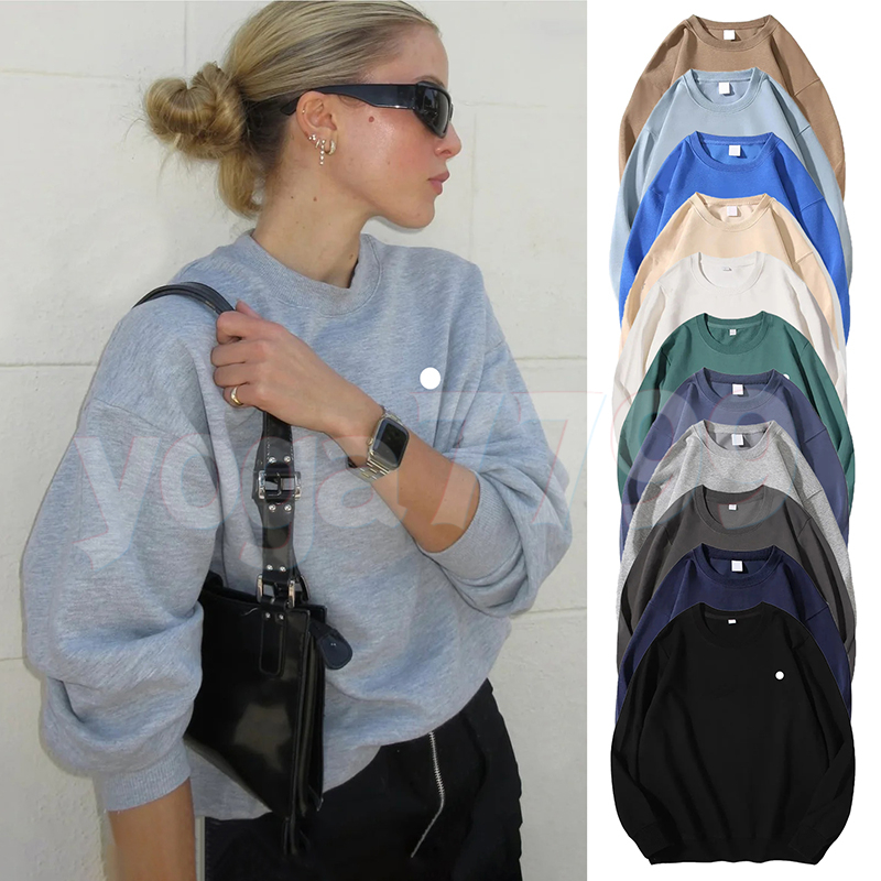 Yoga Hoodies Crew Neck Pullover T-shirts Black White Warm Sweatshirt 3D Logo Silver on Chest Loose Sweatshirt Men Unisex Casual Sweat Tops Women Sportswear Hoodies