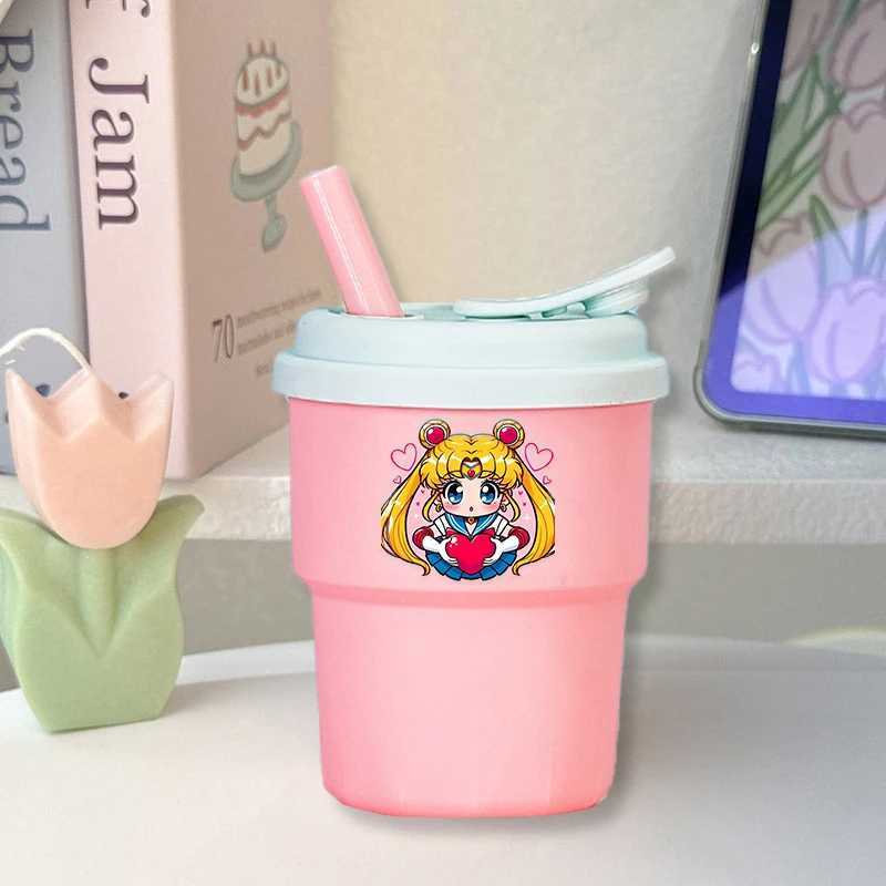 380ml Sailor Mooned Silicone Rubber Cup with Drinking Straw Anime Cartoon Water Cups Students Portable Fashion birthday Gifts C251008
