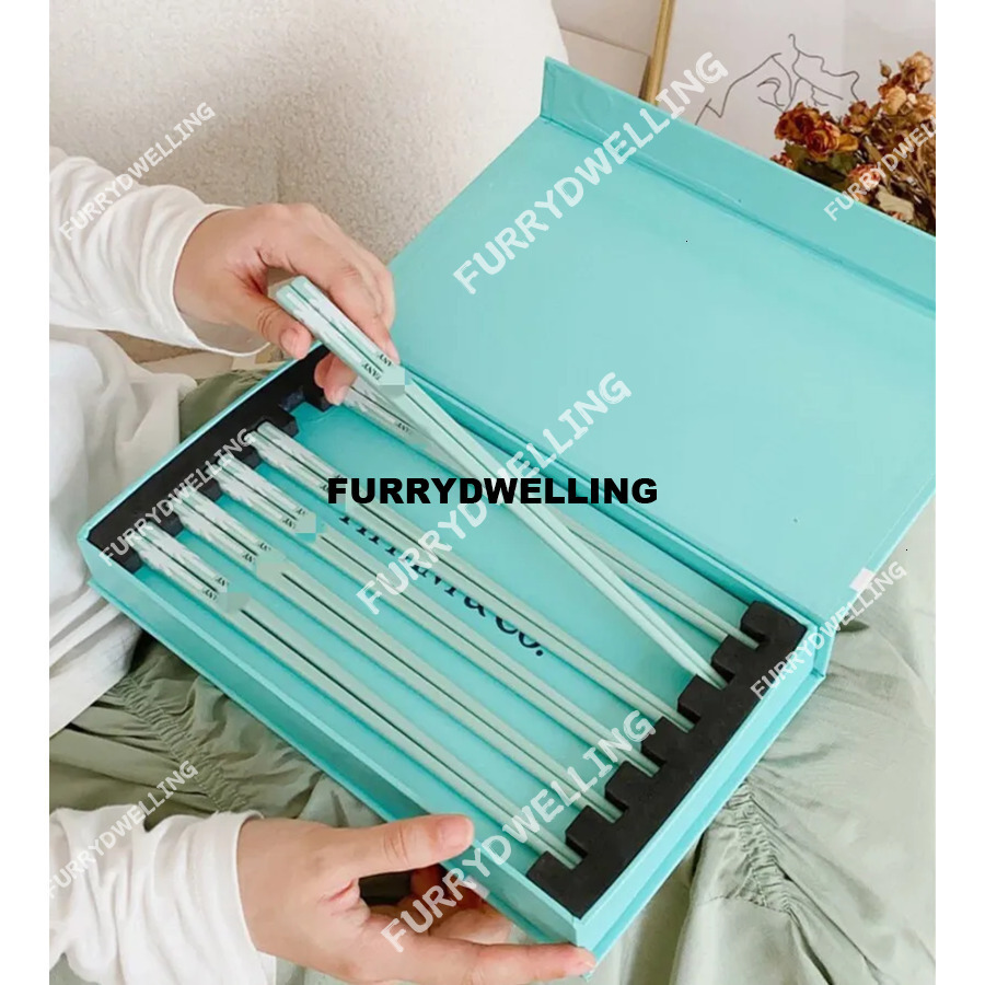 Designer Blue High Dwe74 Temperature Resistant Household Chopsticks 6 Pair Set Gift Box Packaging