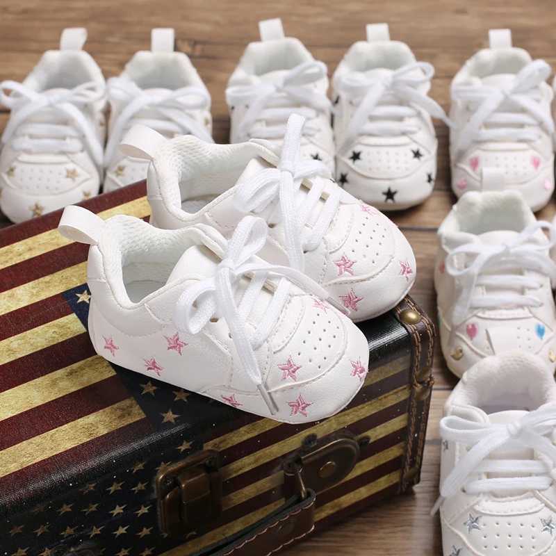 Baby White PU Sneaker Nonslip for Toddler Boys and Girls Cute Embroidery Stars and Hearts C251008