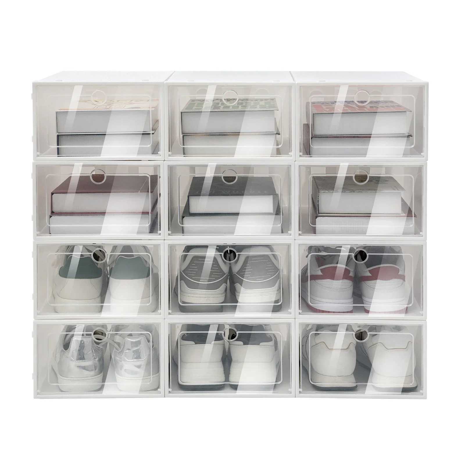 24 Pack Stackable Shoe Storage Boxes Shoe Organizer for Closet Clear Plastic Shoe Box w Lids Space Saving Sneaker Storage Boxes C251008