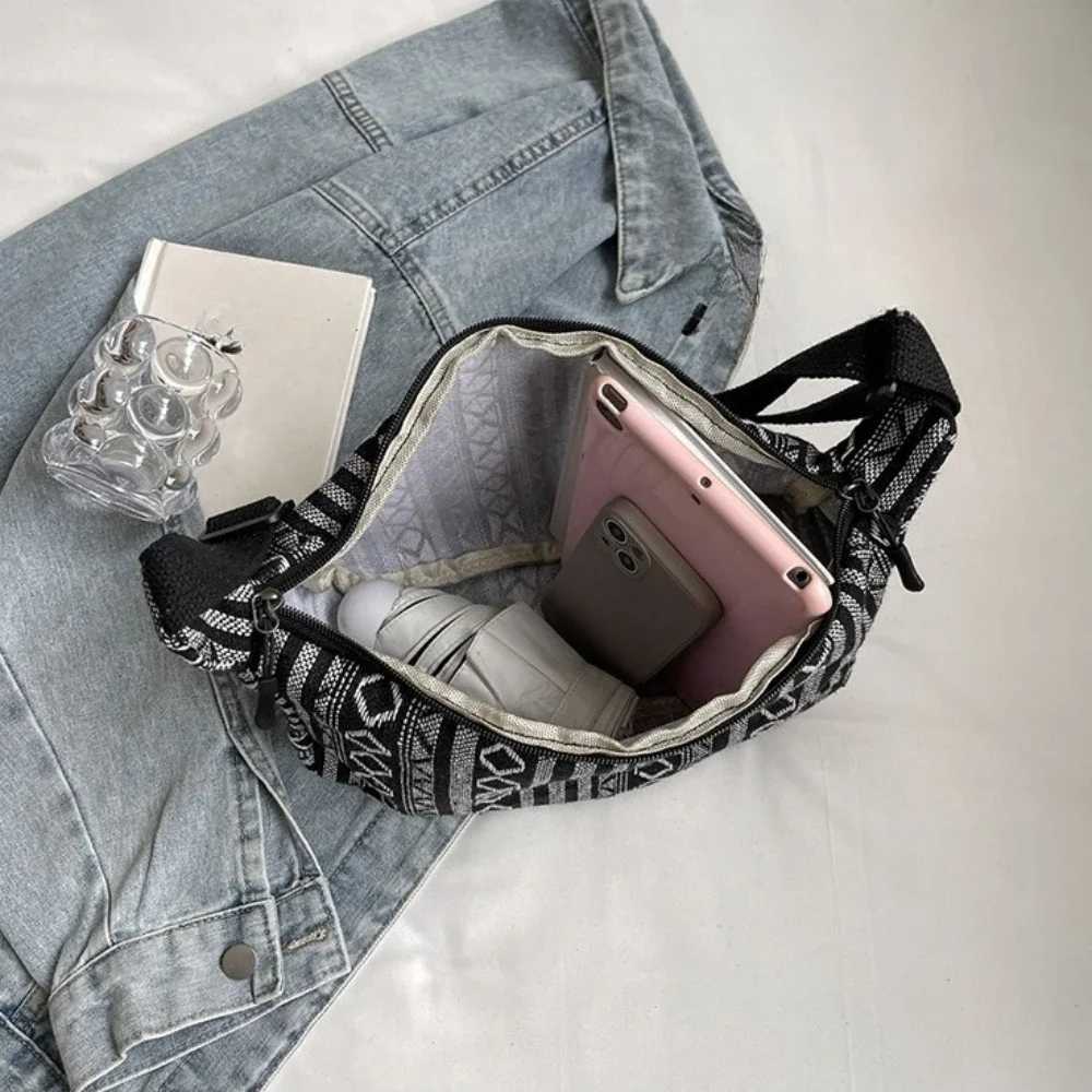 Tribal Style Shoulder Bag Foldable Crossbody with Zipper Closure Striped Pattern Flag Theme Hand Washable Edge Painted LiningT251007