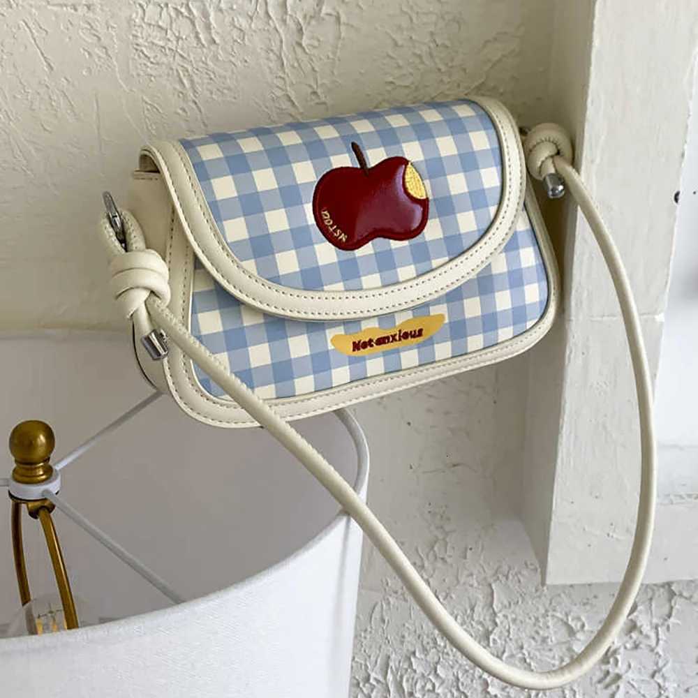 Fashion Contrast Color Plaid Crossbody Bags for Women 2025 New Trendy Apple Embroidery Flap Single Shoulder Bag Commuter HandbagT251007