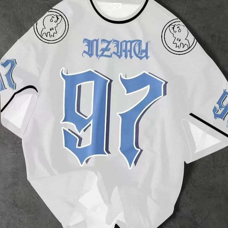 Men's StreetwearOversized T-Shirt - Casual Sports Tee with Cartoon & Gothic Print-20